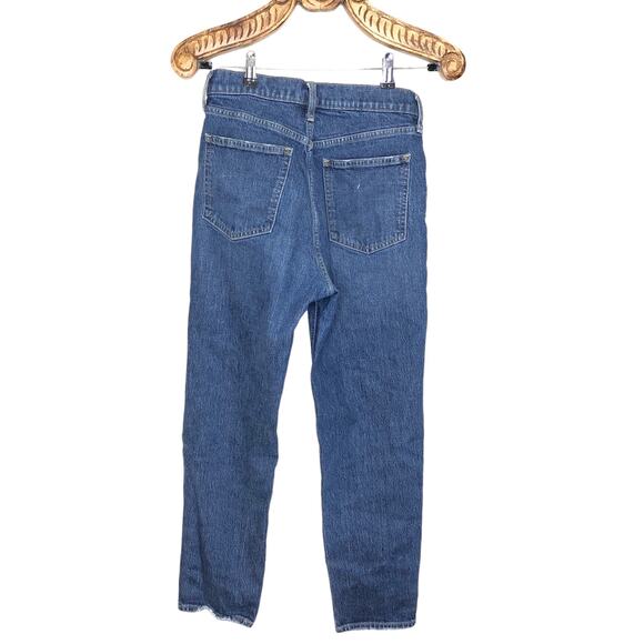 Gap Mom Jeans High Rise Medium Blue Light Distressing Tapered Loose Fit 4 27 - Picture 2 of 8